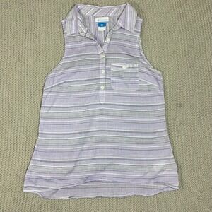 Vintage Y2K‎ Columbia PFG Tank Top Small Gray Lavender Stripe Outdoor Gorpcore